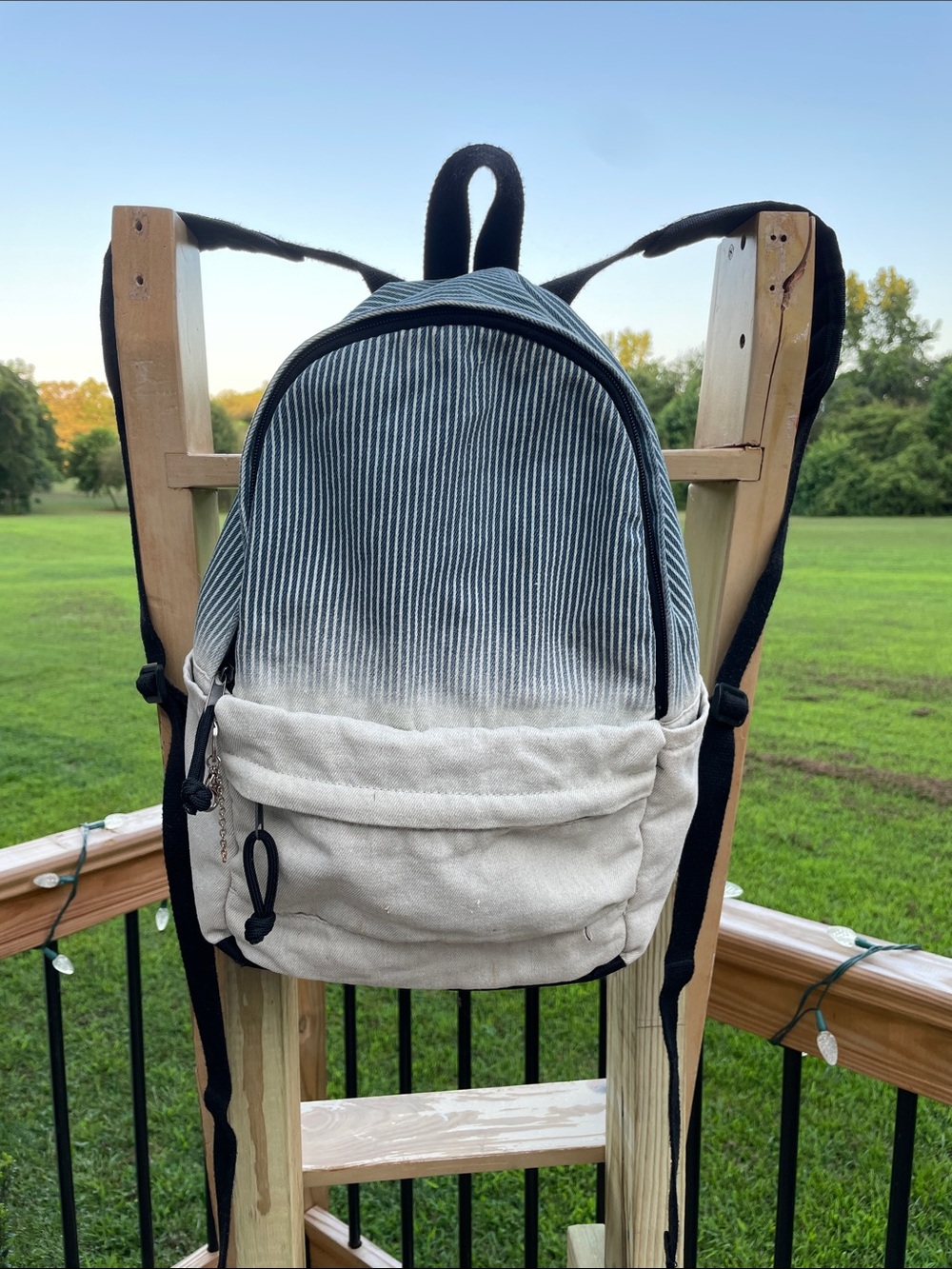 art class Navy and White Striped Canvas Mini Backpack